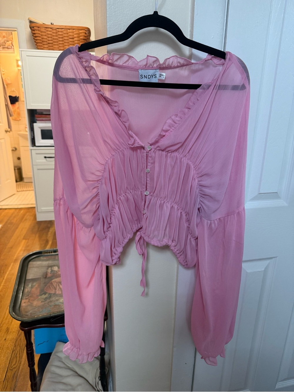Pink Ruffled Sheer Blouse